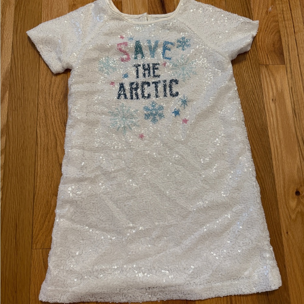 White Sequin Dress with Arctic Print size 6/7